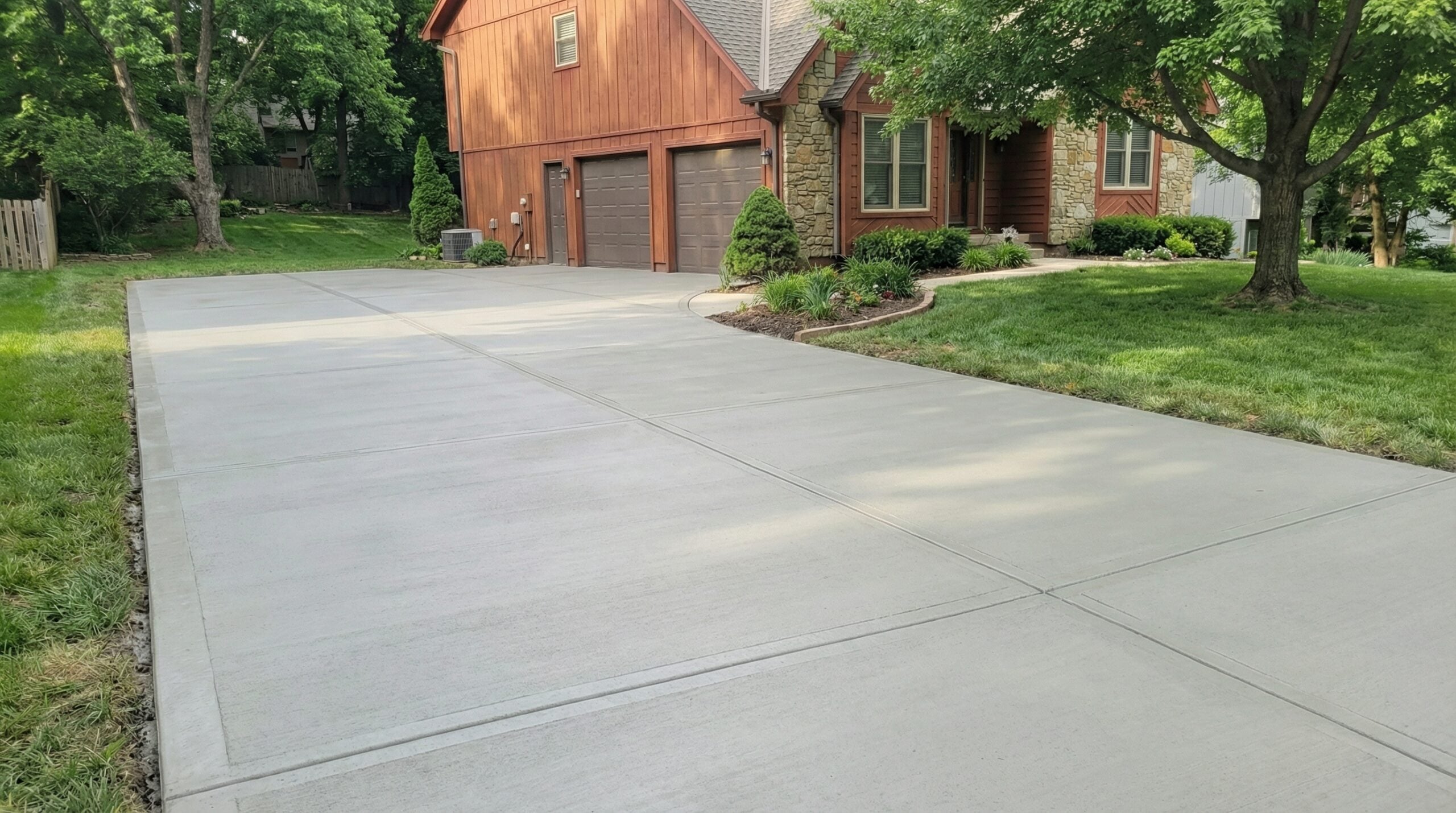 Finished residential concrete driveway installation by Gold’s Concrete Services in Kansas City